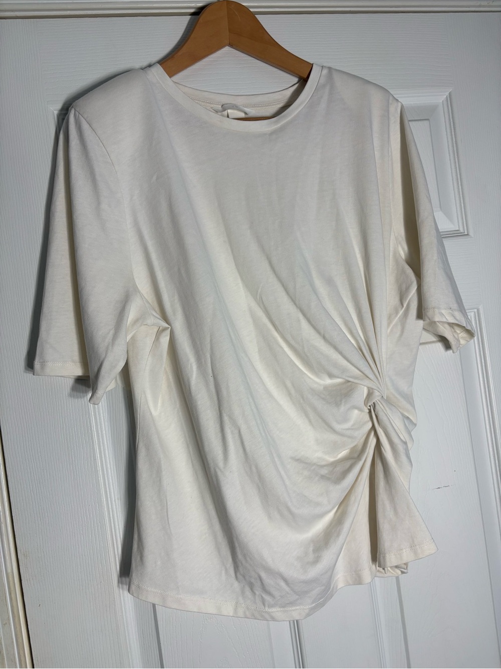 H&M Cream Knot-Front Short Sleeve Tee